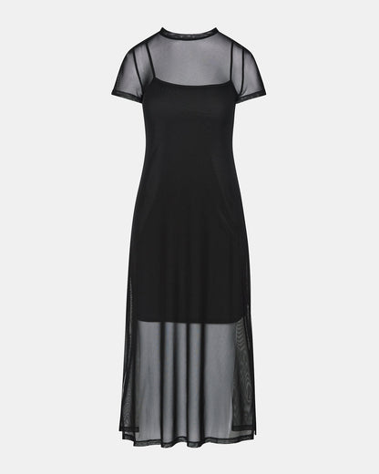 NOLA Black Short-Sleeved Mesh Sheer Women's Dress | Steve Madden