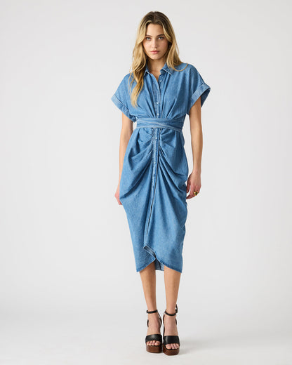 TORI Denim Button Up Collared Midi Dress | Steve Madden