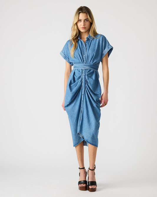 TORI Denim Button Up Collared Midi Dress | Steve Madden