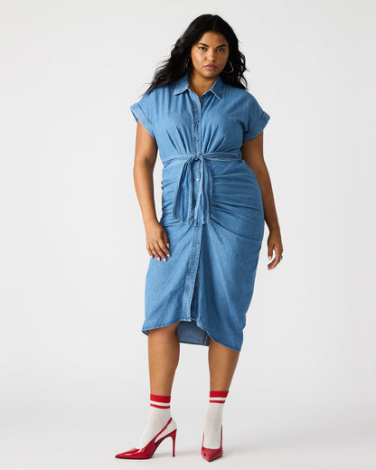 TORI Denim Button Up Collared Midi Dress | Steve Madden