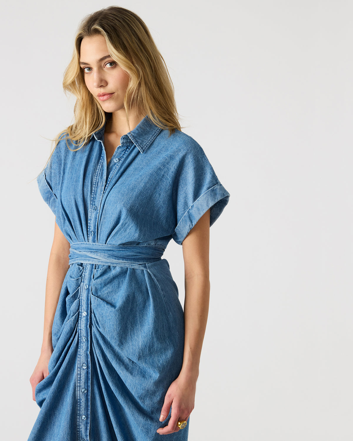 TORI Denim Button Up Collared Midi Dress | Steve Madden