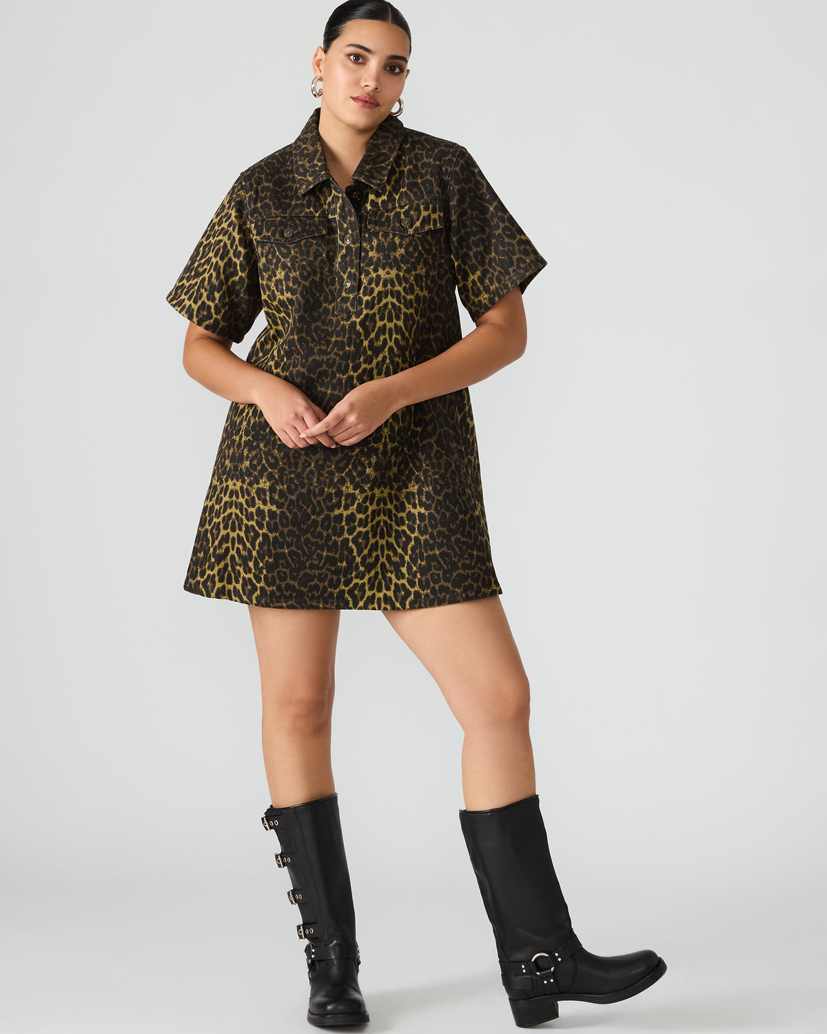 FREDDY Hot Spots Print Short-Sleeved Denim Button-Up Mini Women's Dress | Steve Madden