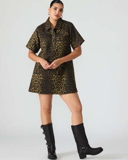 FREDDY Hot Spots Print Short-Sleeved Denim Button-Up Mini Women's Dress | Steve Madden