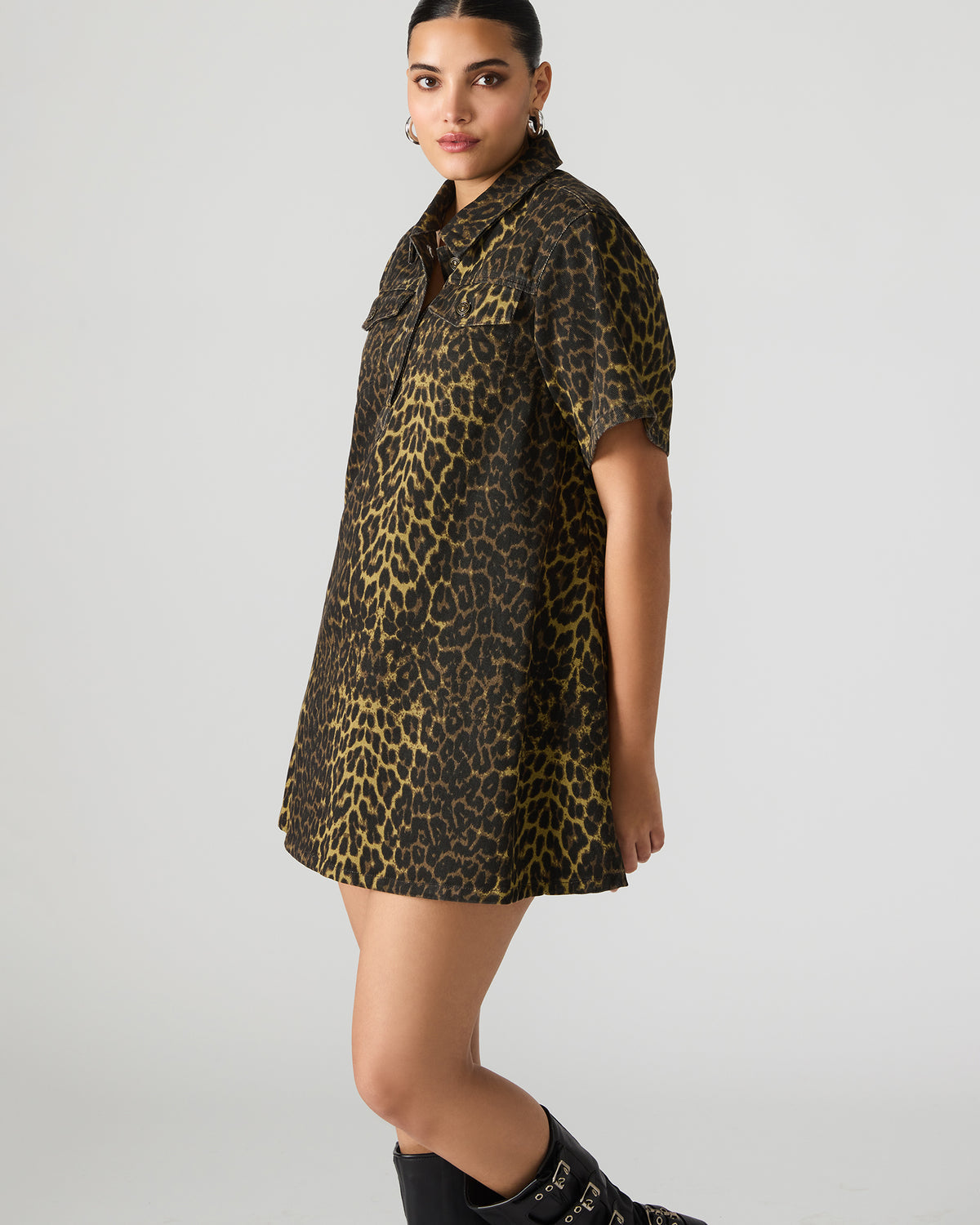 FREDDY Hot Spots Print Short-Sleeved Denim Button-Up Mini Women's Dress | Steve Madden