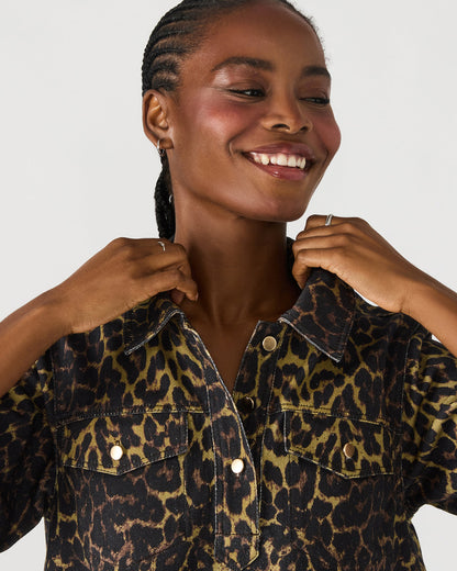 FREDDY Hot Spots Print Short-Sleeved Denim Button-Up Mini Women's Dress | Steve Madden