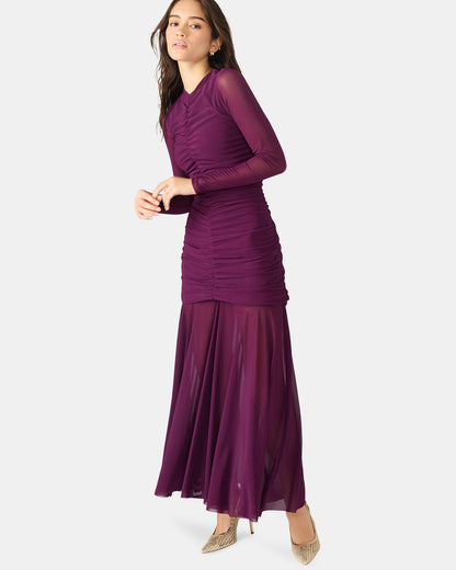 KIARA Beet Long-Sleeved Maxi Mesh Flowy Women's Dress | Steve Madden