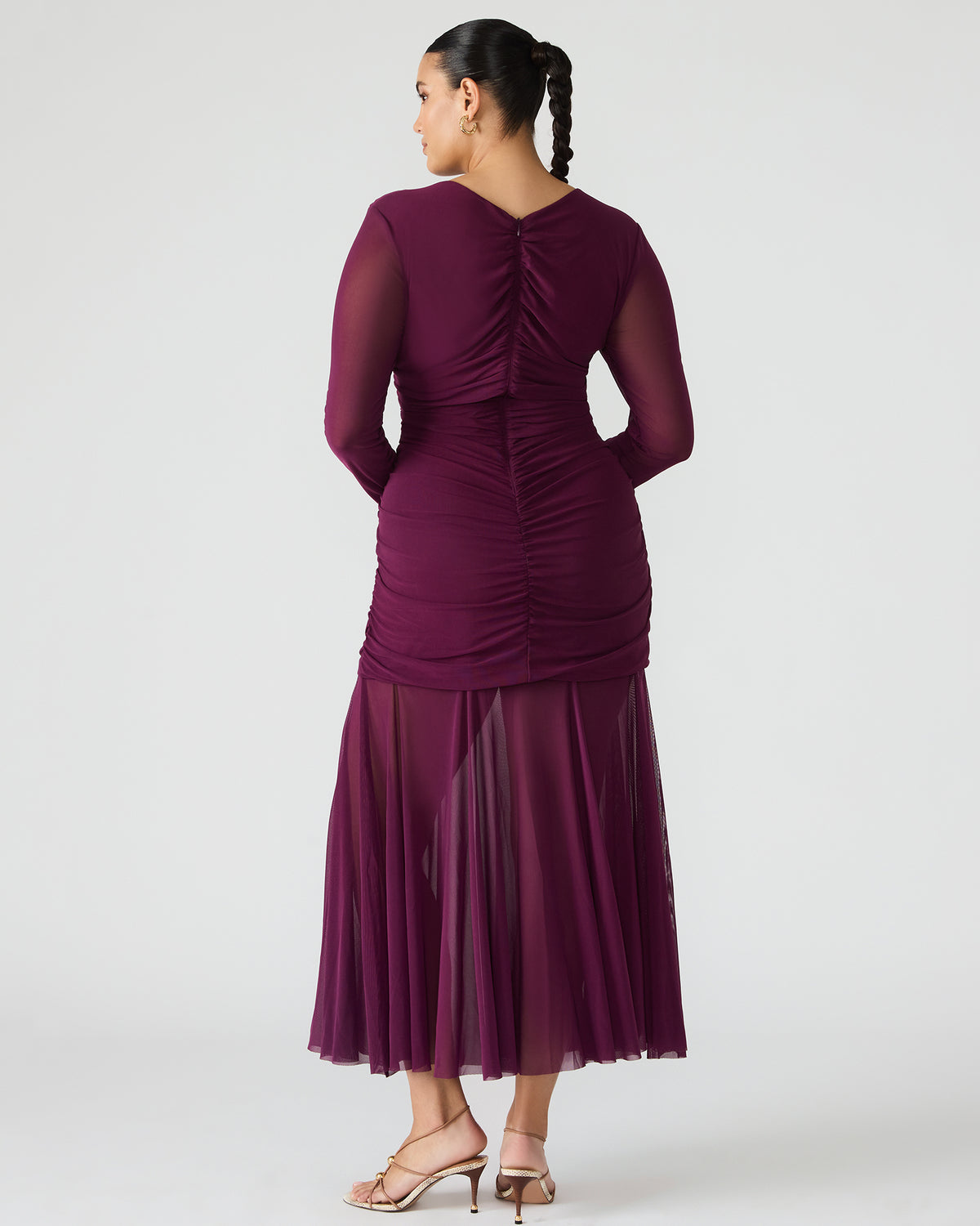 KIARA Beet Long-Sleeved Maxi Mesh Flowy Women's Dress | Steve Madden