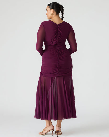 KIARA Beet Long-Sleeved Maxi Mesh Flowy Women's Dress | Steve Madden