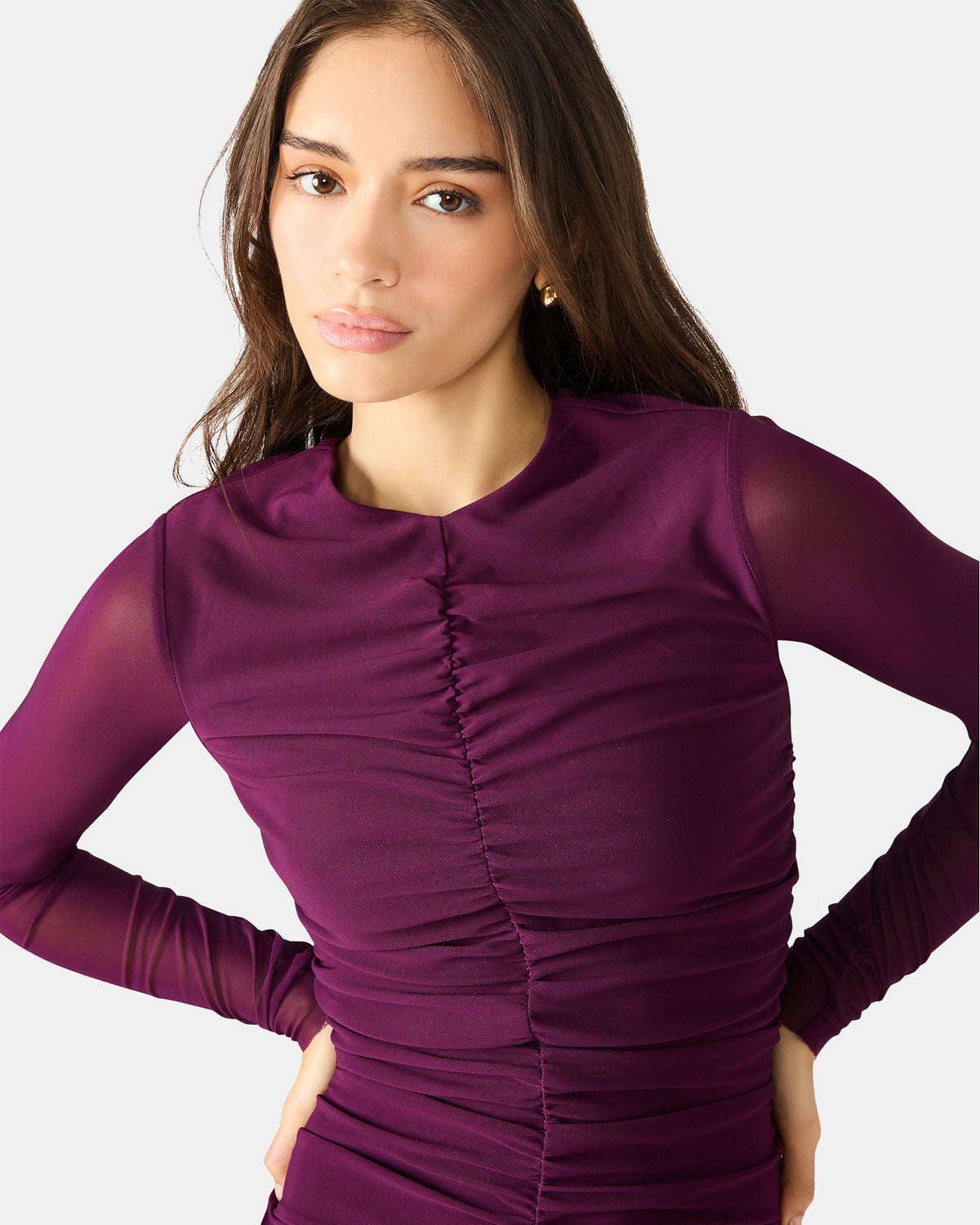 KIARA Beet Long-Sleeved Maxi Mesh Flowy Women's Dress | Steve Madden