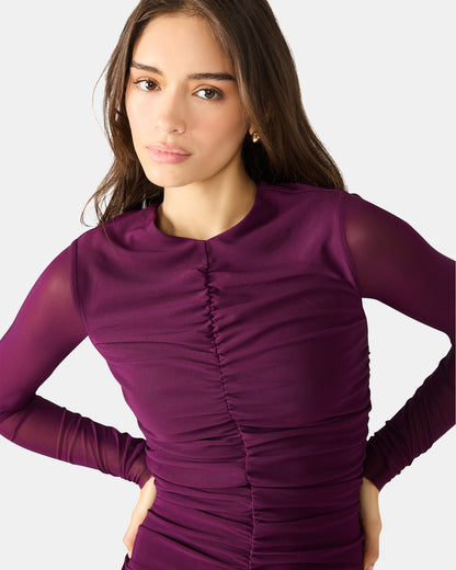 KIARA Beet Long-Sleeved Maxi Mesh Flowy Women's Dress | Steve Madden