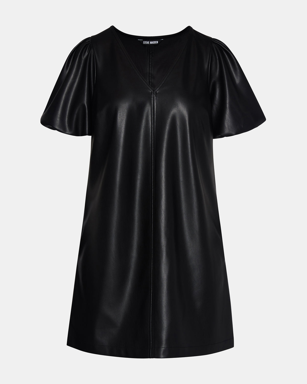 TILLY Black Short-Sleeved Faux Leather Women's Dress | Steve Madden