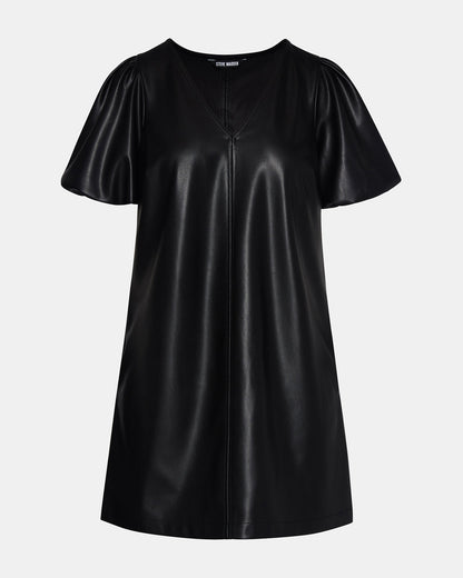 TILLY Black Short-Sleeved Faux Leather Women's Dress | Steve Madden