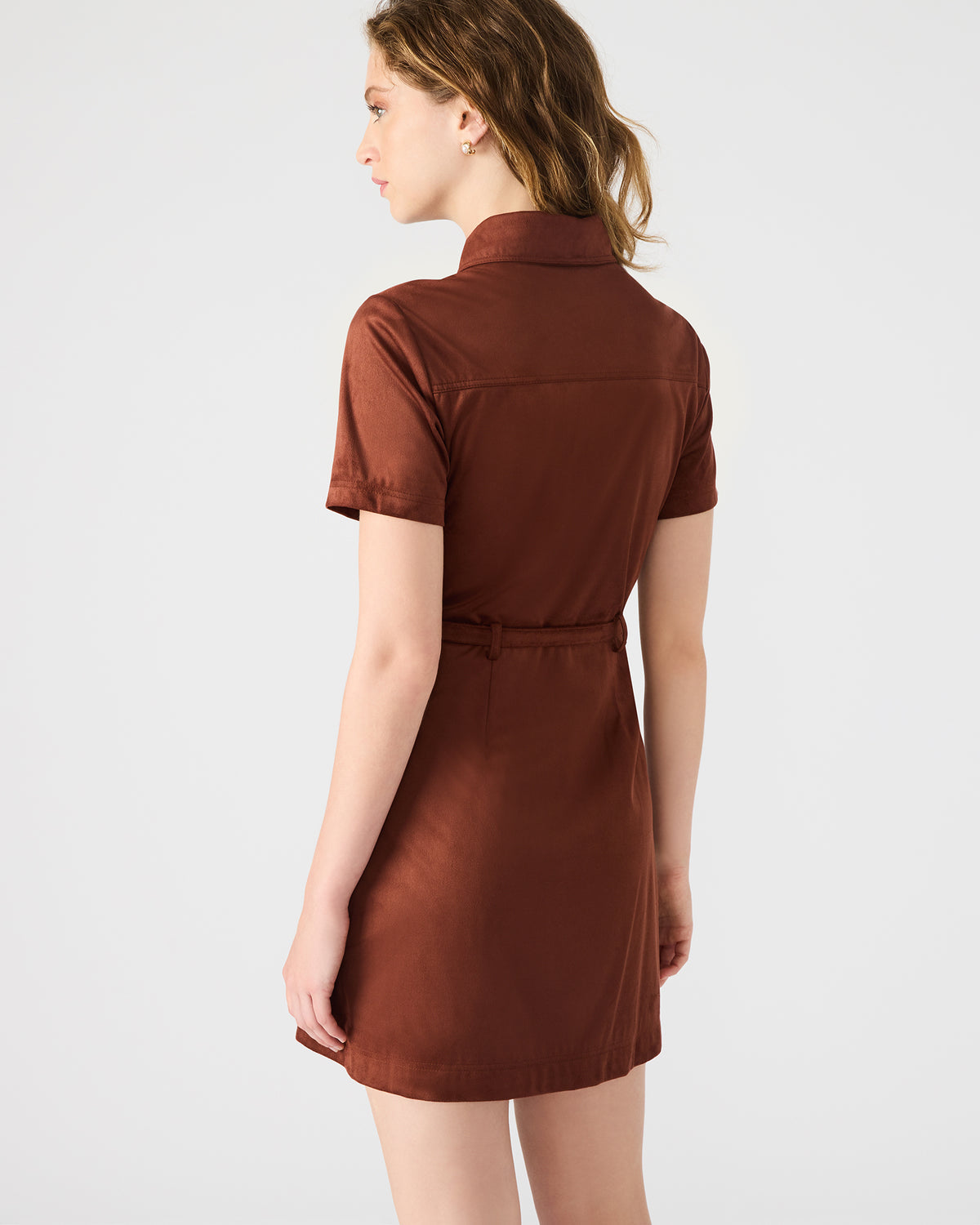 JOLIANA Dark Fig Short-Sleeved Mini Button-Up Women's Dress | Steve Madden