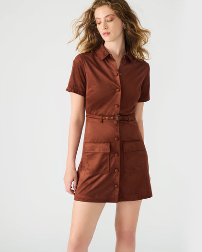JOLIANA Dark Fig Short-Sleeved Mini Button-Up Women's Dress | Steve Madden