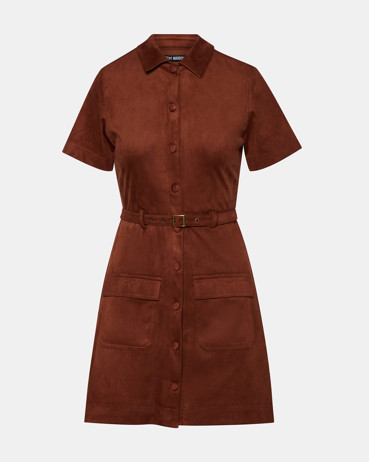 JOLIANA Dark Fig Short-Sleeved Mini Button-Up Women's Dress | Steve Madden