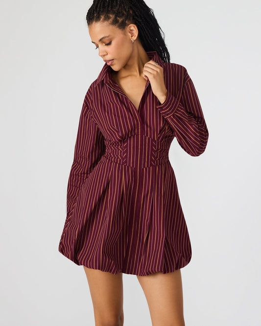ARIELLE Wine Long-Sleeved Button-Up Bubble Women's Dress | Steve Madden