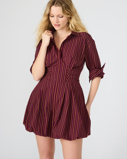 ARIELLE Wine Long-Sleeved Button-Up Bubble Women's Dress | Steve Madden