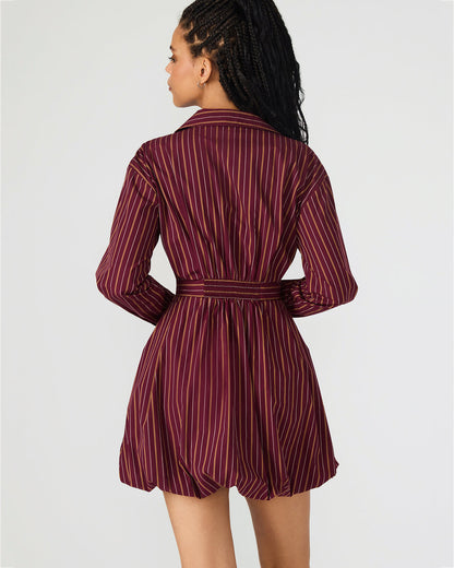 ARIELLE Wine Long-Sleeved Button-Up Bubble Women's Dress | Steve Madden