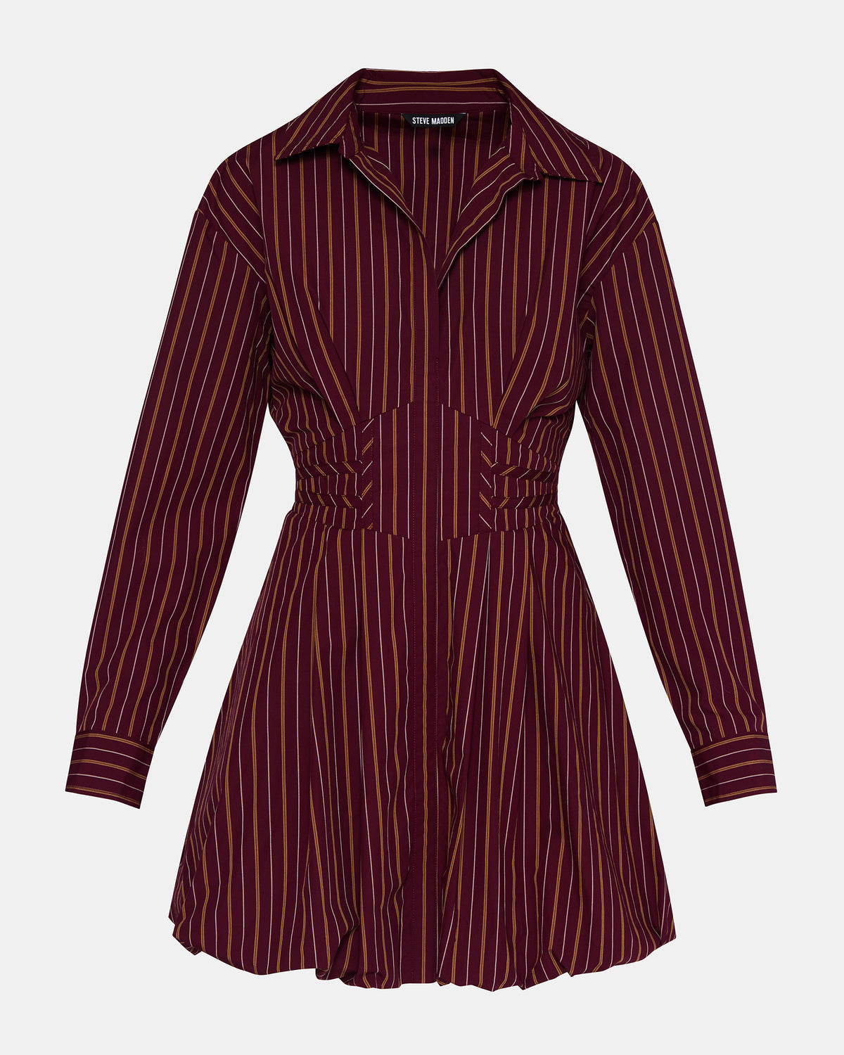 ARIELLE Wine Long-Sleeved Button-Up Bubble Women's Dress | Steve Madden