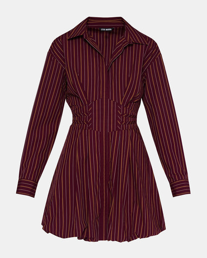 ARIELLE Wine Long-Sleeved Button-Up Bubble Women's Dress | Steve Madden
