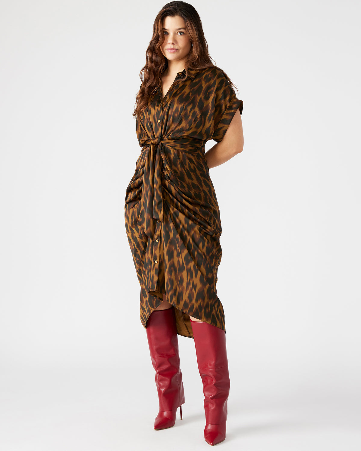TORI Leopard Button Up Collared Midi Dress | Steve Madden