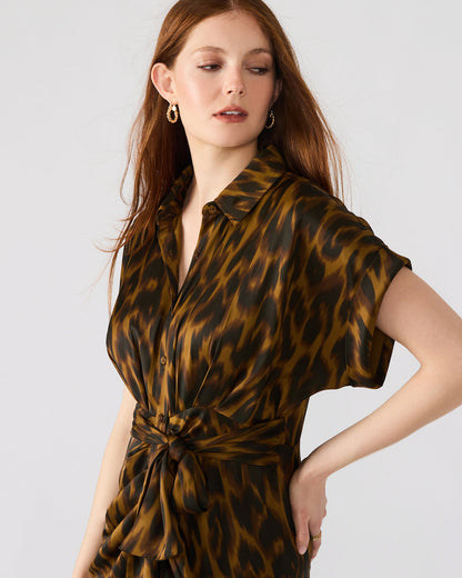 TORI Leopard Button Up Collared Midi Dress | Steve Madden