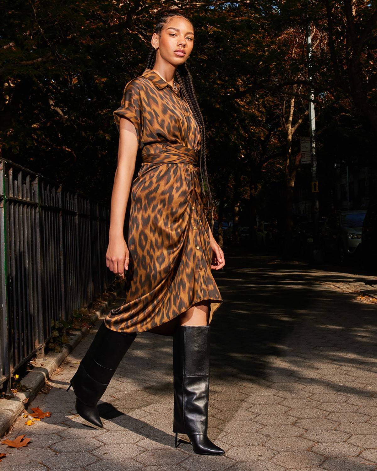 TORI Leopard Button Up Collared Midi Dress | Steve Madden