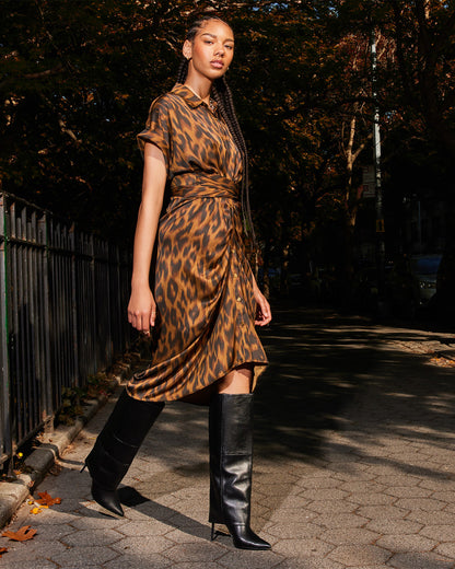 TORI Leopard Button Up Collared Midi Dress | Steve Madden