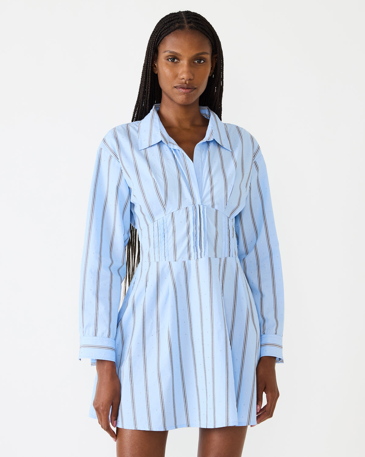 ARIANY Estate Blue Long-Sleeved Collared Neckline Women's Dress | Steve Madden