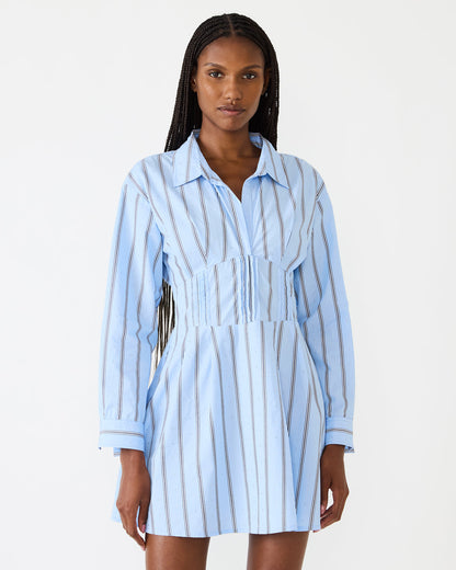 ARIANY Estate Blue Long-Sleeved Collared Neckline Women's Dress | Steve Madden