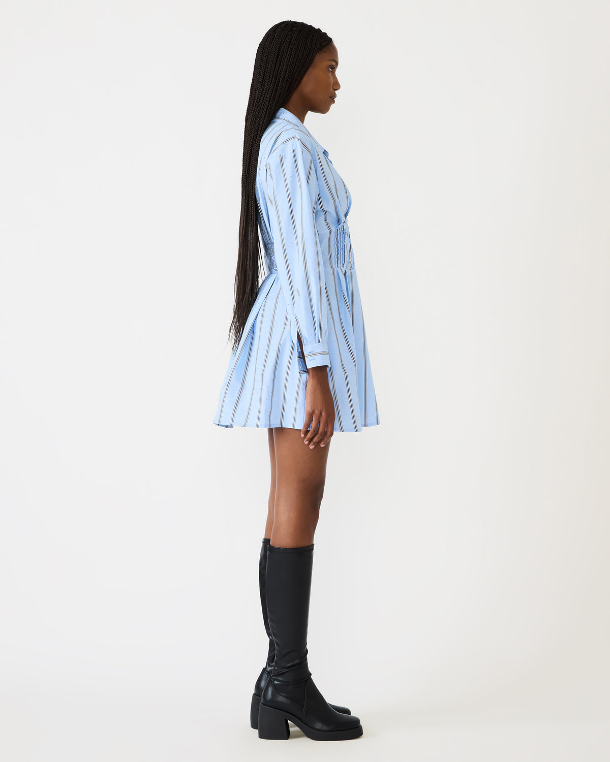 ARIANY Estate Blue Long-Sleeved Collared Neckline Women's Dress | Steve Madden