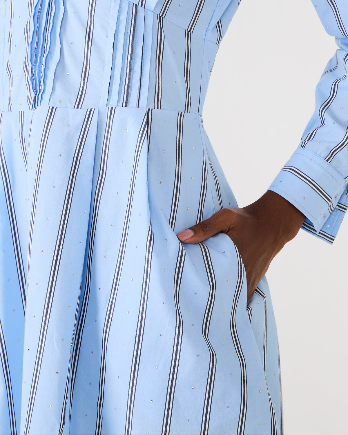 ARIANY Estate Blue Long-Sleeved Collared Neckline Women's Dress | Steve Madden