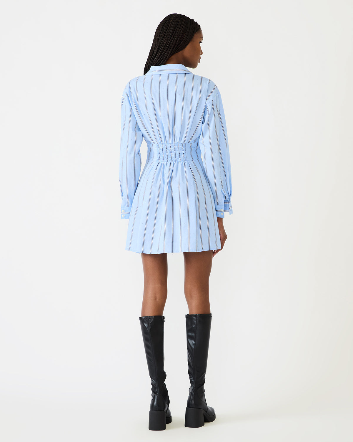 ARIANY Estate Blue Long-Sleeved Collared Neckline Women's Dress | Steve Madden