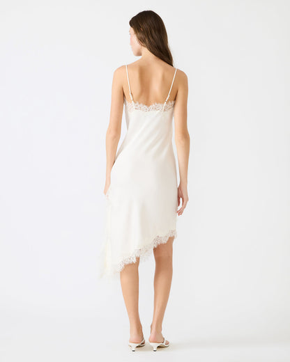 DANNA Cream Asymmetrical Lace Trim Women's Midi Dress | Steve Madden
