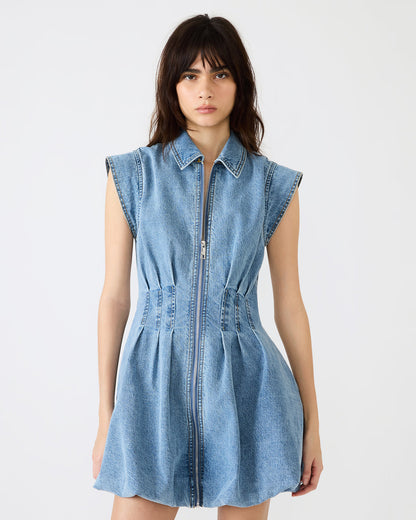 DYANNE Forever Blue Women's Zip-Front Bubble-Hem Dress | Steve Madden