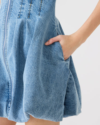 DYANNE Forever Blue Women's Zip-Front Bubble-Hem Dress | Steve Madden