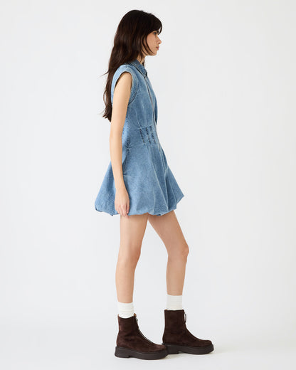 DYANNE Forever Blue Women's Zip-Front Bubble-Hem Dress | Steve Madden