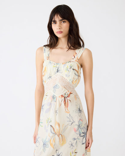 ALEXUS Vintage Ivory Flowy Lace Trim Flowy Women's Maxi Dress | Steve Madden