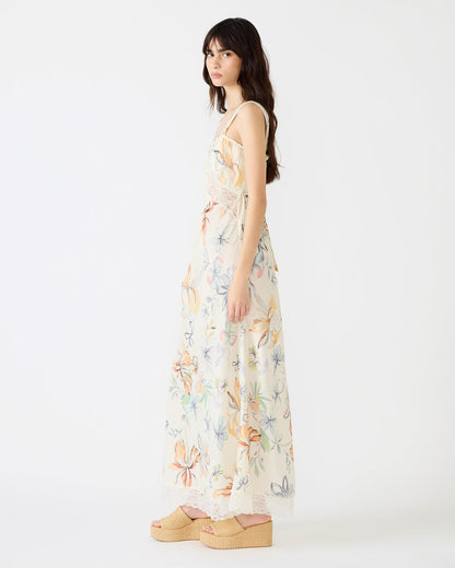 ALEXUS Vintage Ivory Flowy Lace Trim Flowy Women's Maxi Dress | Steve Madden