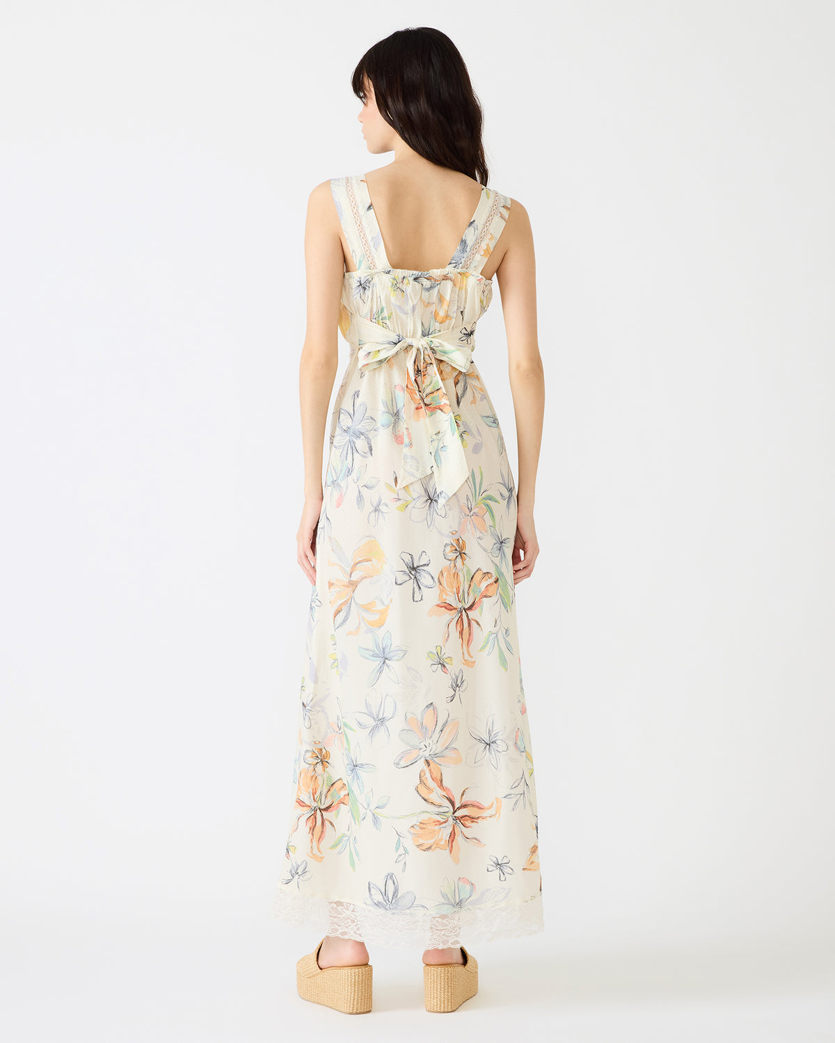 ALEXUS Vintage Ivory Flowy Lace Trim Flowy Women's Maxi Dress | Steve Madden