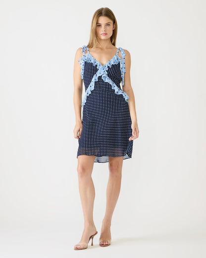 ADALINA Vintage Navy Polka Dot Ruffle Flowy Women's Mini Dress | Steve Madden