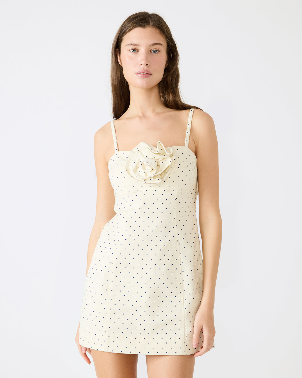PEONY Pristine Ivory Mini Denim Polka Dot Women's Dress | Steve Madden