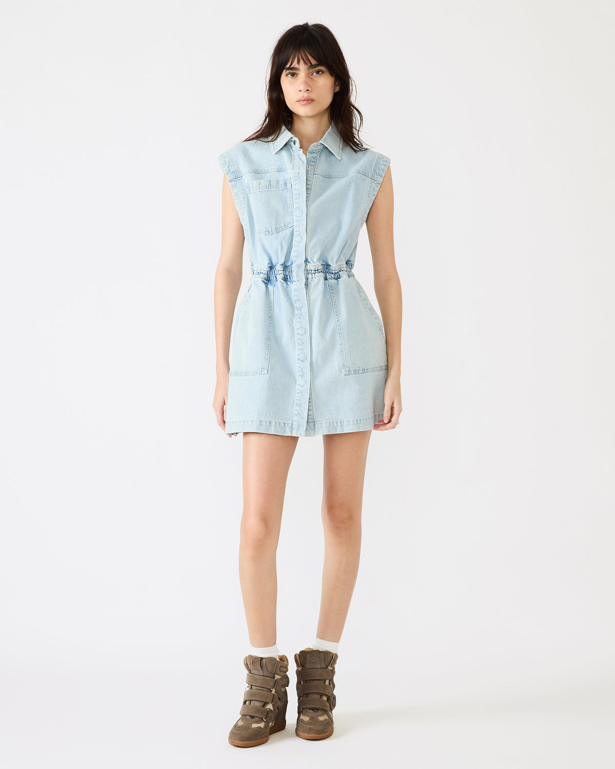 ROBBIE Aruba Blue Denim Zip-Up Collared Women's MinI Dress | Steve Madden