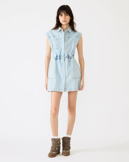 ROBBIE Aruba Blue Denim Zip-Up Collared Women's MinI Dress | Steve Madden