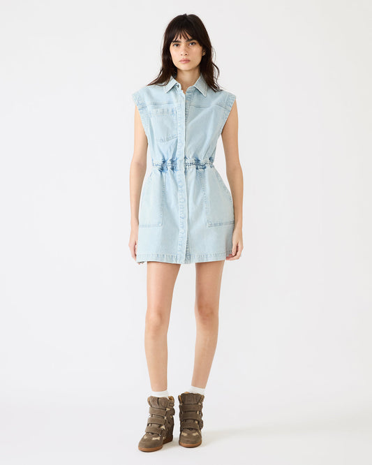 ROBBIE Aruba Blue Denim Zip-Up Collared Women's MinI Dress | Steve Madden