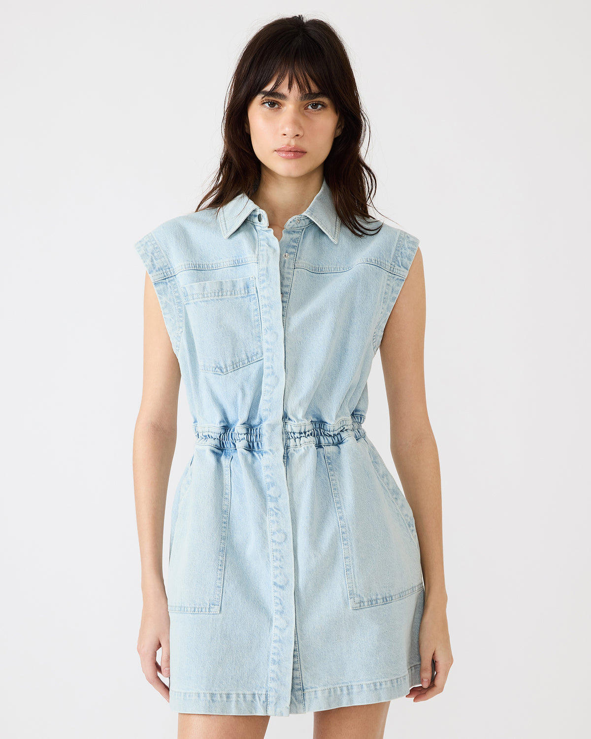 ROBBIE Aruba Blue Denim Zip-Up Collared Women's MinI Dress | Steve Madden
