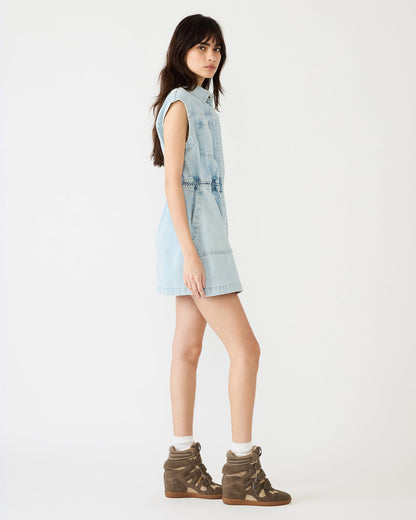 ROBBIE Aruba Blue Denim Zip-Up Collared Women's MinI Dress | Steve Madden