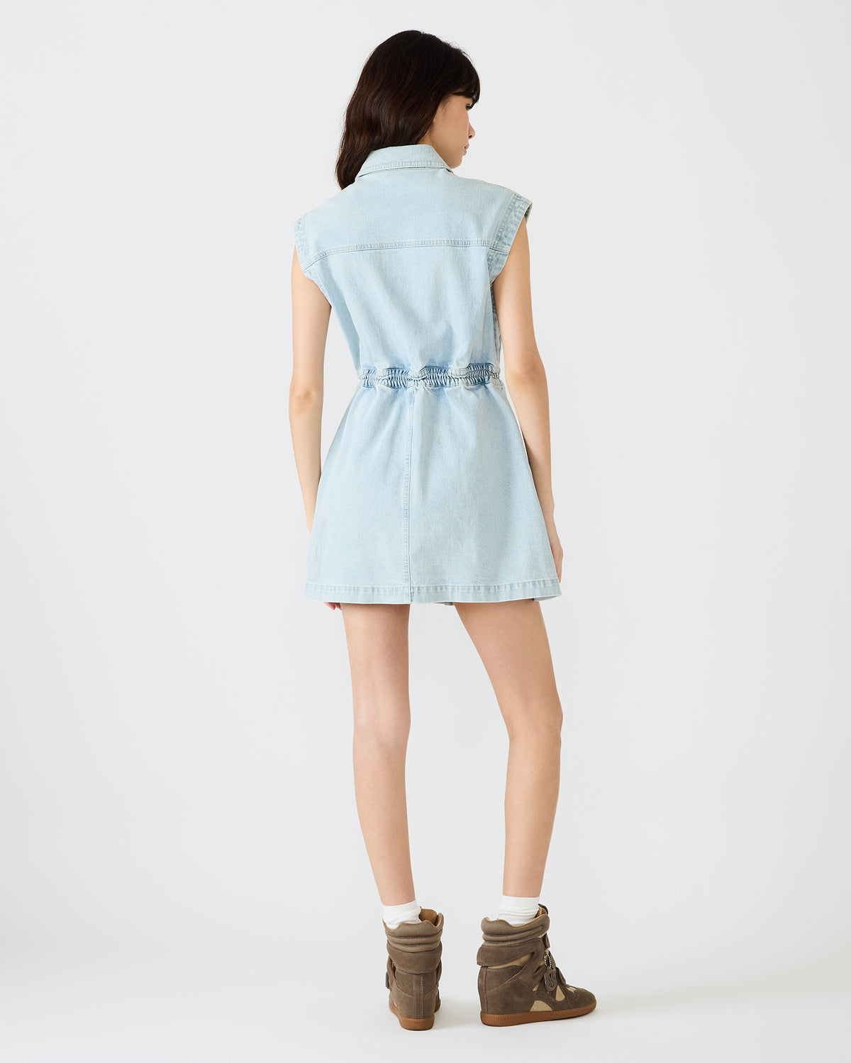 ROBBIE Aruba Blue Denim Zip-Up Collared Women's MinI Dress | Steve Madden