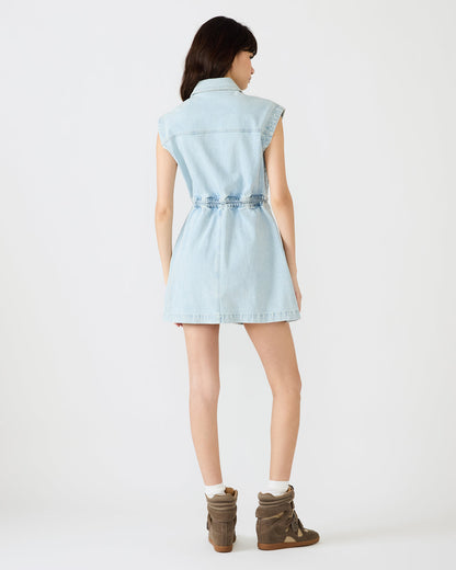 ROBBIE Aruba Blue Denim Zip-Up Collared Women's MinI Dress | Steve Madden
