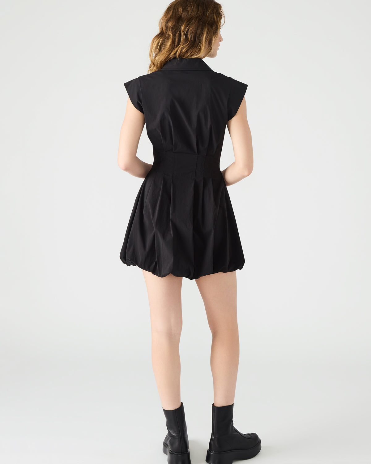 DYANNE Black Women's Zip-Front Bubble-Hem Dress | Steve Madden